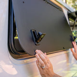 opening a troop carrier gull wing window close up