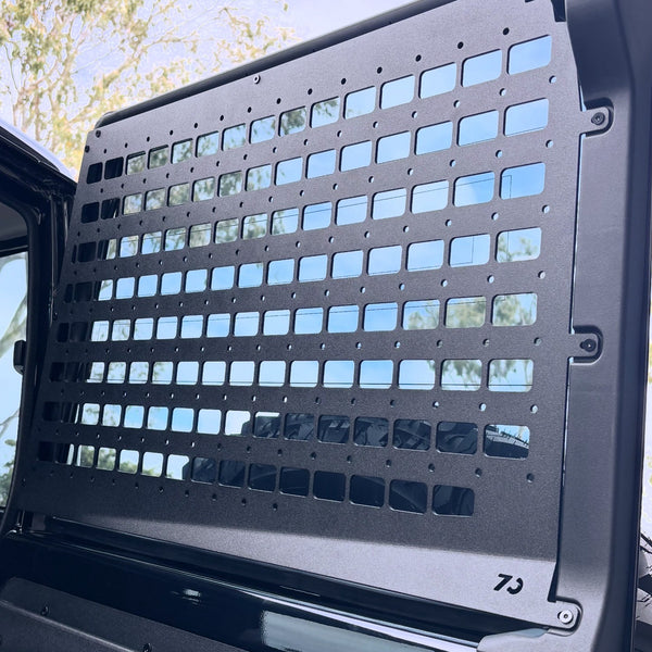 rear window molle panel - close up on 76 series landcruiser