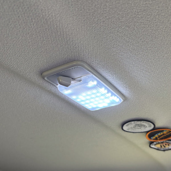 SVNTY OFFROAD interior LED light illuminated in a LandCruiser headliner